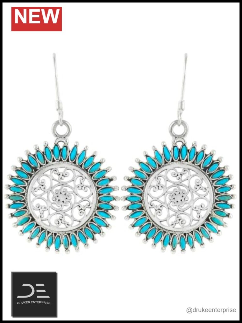 Sterling Silver 925 Genuine Turquoise Dangle Earrings Drop